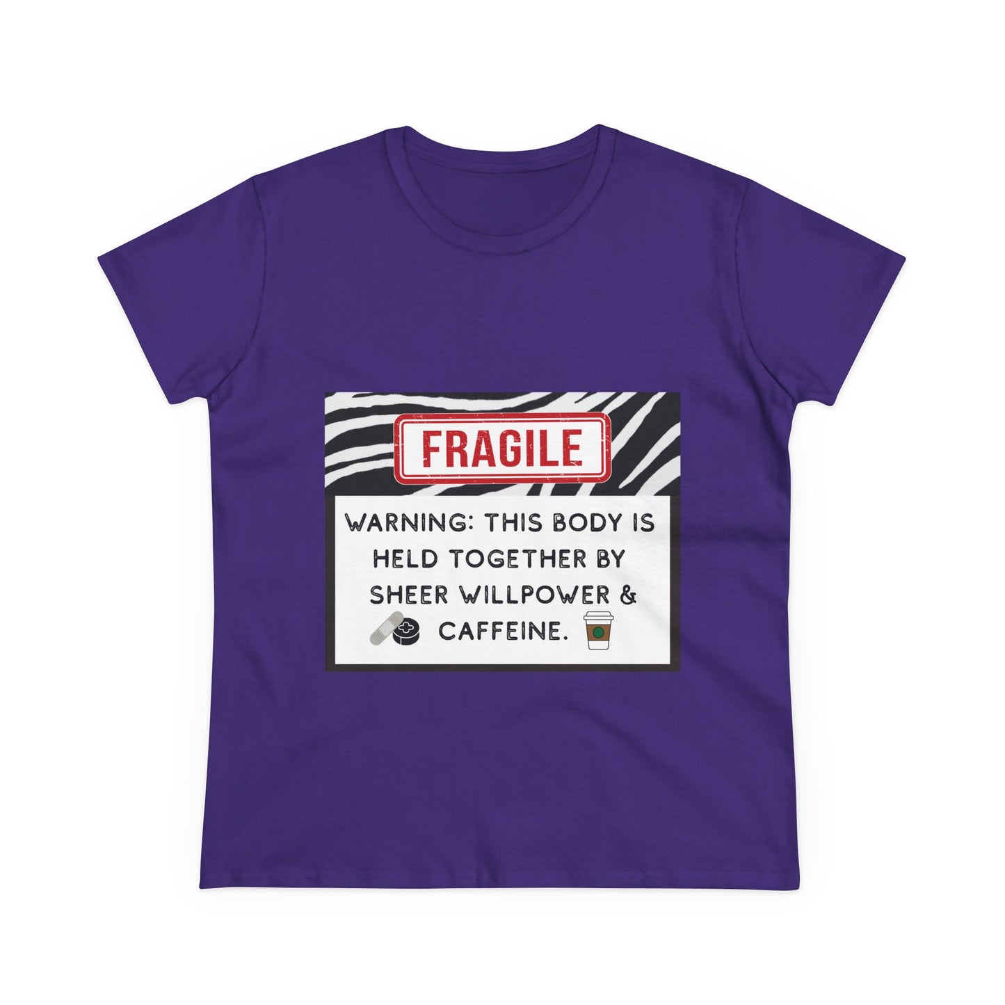 Warning: This Body is Held Together by Sheer Willpower & Caffeine – Snarky EDS/Zebra Warrior T-Shirt